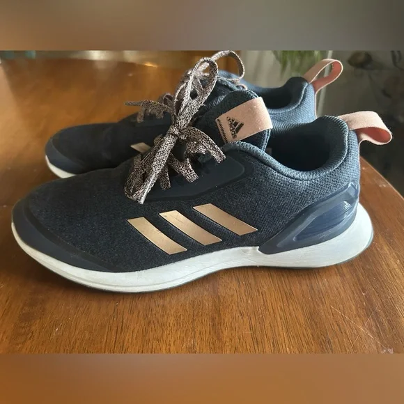 Adidas blue fabric with pink accents.